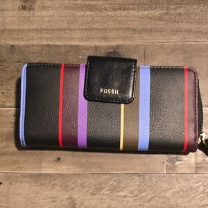 Fossil Madison Black Clutch with Colorful Stripes